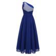 Egyvállas sötétzöld chiffon ruha, alkalmi ruha koszorúslányruha 9-16 éves Egyvállas sötétzöld chiffon ruha, alkalmi ruha koszorúslányruha 9-16 éves