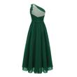 Egyvállas sötétzöld chiffon ruha, alkalmi ruha koszorúslányruha 9-16 éves Egyvállas sötétzöld chiffon ruha, alkalmi ruha koszorúslányruha 9-16 éves
