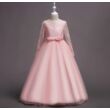 Csipkeujjas rózsaszín koszorúslány ruha, hosszúujjú alkalmi ruha  4-14 éves korig
