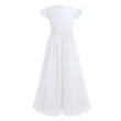 Hosszú fehér alkalmi chiffon ruha, koszorúslányruha, elsőáldozó ruha 9-14 éves