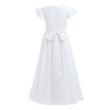 Hosszú fehér alkalmi chiffon ruha, koszorúslányruha, elsőáldozó ruha 7-14 éves