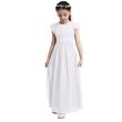 Hosszú fehér alkalmi chiffon ruha, koszorúslányruha, elsőáldozó ruha 9-14 éves Hosszú fehér alkalmi chiffon ruha, koszorúslányruha, elsőáldozó ruha 9-14 éves
