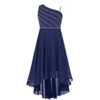 Félvállas csillogós sötétkék chiffon alkalmi ruha esküvőre, koszorúslányruha 15-16 éves Félvállas csillogós sötétkék chiffon alkalmi ruha esküvőre, koszorúslányruha 15-16 éves