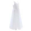 Hosszú tüllös pliszírozott fehér alkalmi ruha, koszorúslányruha, elsőáldozózó ruha 7-14 éves