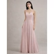 Női rózsaszín-mályva spagettipántos chiffon maxi ruha koszorúslány ruha, parti ruha, estélyi ruha 