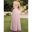 Női rózsaszín-mályva spagettipántos chiffon maxi ruha koszorúslány ruha, parti ruha, estélyi ruha 