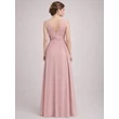 Női V kivágású mályva chiffon maxi ruha koszorúslány ruha, parti ruha, estélyi ruha 
