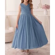 Acélkék színű pliszírozott chiffon alkalmi ruha, koszorúslány ruha 11-14 éves Acélkék színű pliszírozott chiffon alkalmi ruha, koszorúslány ruha 11-14 éves