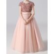 Rózsaszín csillogós flitteres, rövidujjú tüllös koszorúslány ruha, alkalmi ruha  7-10 éves 