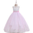 Uszályos rózsaszín-fehér kislány alkalmi ruha, koszorúslányruha 3-14 éves