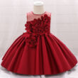 Borvörös alkalmi ruha, koszorúslány ruha rózsa díszítéssel 2-10 éves korig