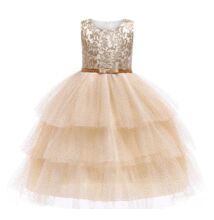 Aranyhímzéses pezsgő-bézs, csillogós tüllös koszorúslány ruha,  alkalmi ruha 3-8 éves korig