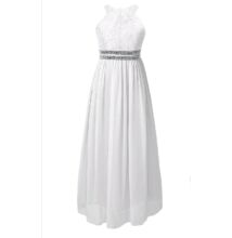 Csipkés csillogós chiffon ruha, fehér alkalmi ruha, koszorúslányruha, elsőáldozó ruha 6-16 éves