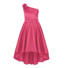 Pink / sötétrózsaszín aszimmetrikus alkalmi kislány chiffon ruha esküvőre, fotózásra 7-12 éves korig
