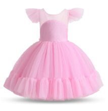 Rózsaszín tüllös, fodros koszorúslány ruha, kislány alkalmi ruha 3-9 éves korig
