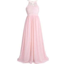 Földig érő rózsaszín nagylány chiffon alkalmi ruha esküvőre, koszorúslányruha 6-16 éves