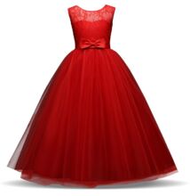 Hercegnős piros kislány alkalmi ruha esküvőre, koszorúslány ruha 5-9 éves korig