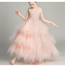Tüllös, köves hímzett rózsaszín koszorúslány ruha  5-12 éves korig