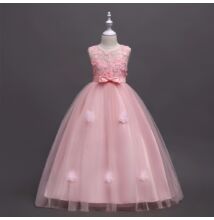 Hercegnős rózsaszín hosszú alkalmi ruha esküvőre, báli ruha, koszorúslányruha  4-14 éves korig
