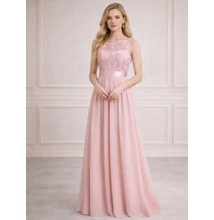 Női rózsaszín csipkés koszorúslány ruha, parti ruha, estélyi ruha chiffon ruha XS-3XL
