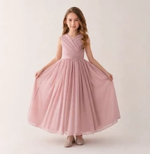 Rózsaszín pliszírozott chiffon alkalmi ruha, koszorúslány ruha 7-14 éves korig