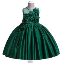 Zöld alkalmi ruha, koszorúslány ruha rózsa díszítéssel 3-10 éves korig