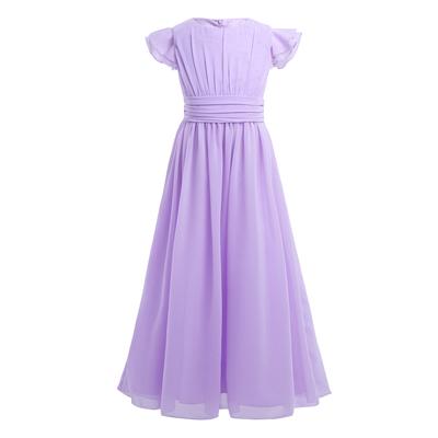 Hosszú halványlila alkalmi chiffon ruha, koszorúslányruha, 7-14 éves korig