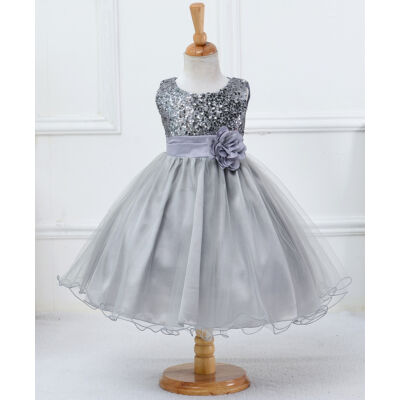 Flitteres ezüst színű kislány alkalmi ruha, koszorúslány ruha 8-10 éves korig