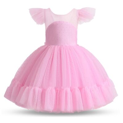 Rózsaszín tüllös, fodros koszorúslány ruha, kislány alkalmi ruha 3-9 éves korig
