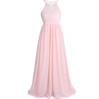 Földig érő rózsaszín nagylány chiffon alkalmi ruha esküvőre, koszorúslányruha 6-16 éves