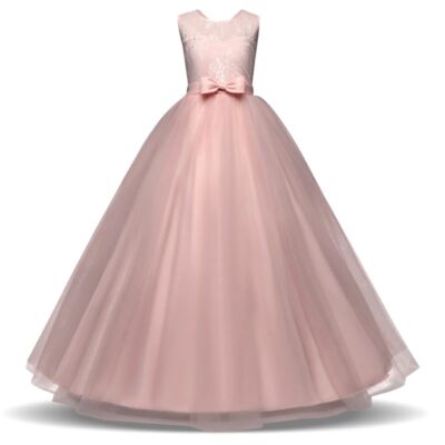 Hercegnős rózsaszín kislány alkalmi ruha esküvőre, koszorúslány ruha 10-13 éves korig
