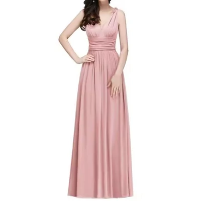Női V kivágású mályva chiffon maxi ruha koszorúslány ruha, parti ruha, estélyi ruha 
