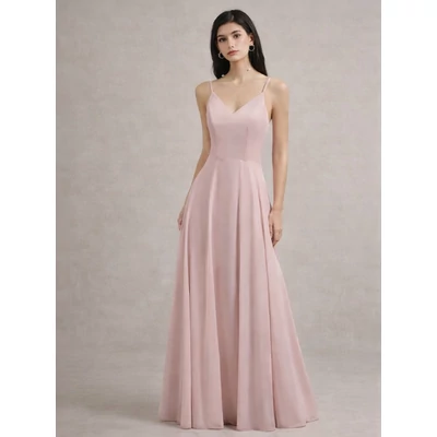 Női rózsaszín-mályva spagettipántos chiffon maxi ruha koszorúslány ruha, parti ruha, estélyi ruha 